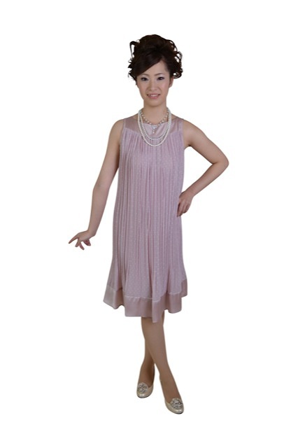 組曲 ピンク ドットプリーツドレス