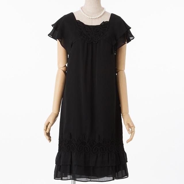 組曲 ２段刺繍ドレス (ブラック) M