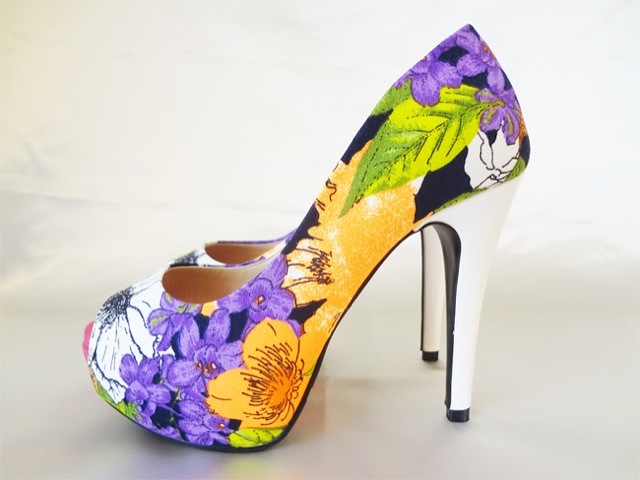 041・パープル系花柄パンプス (パ