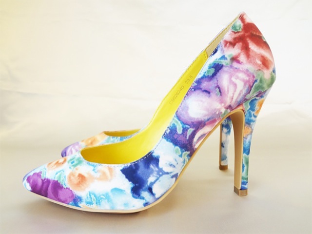 043・ブルー系花柄パンプス (ブル