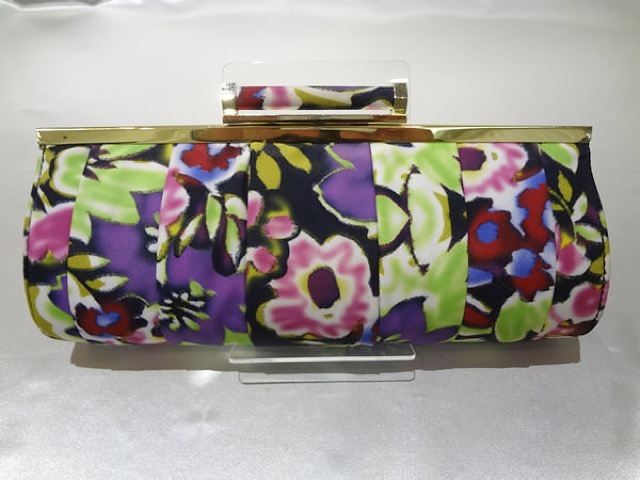 032・紫×キミドリお花柄クラッチ (