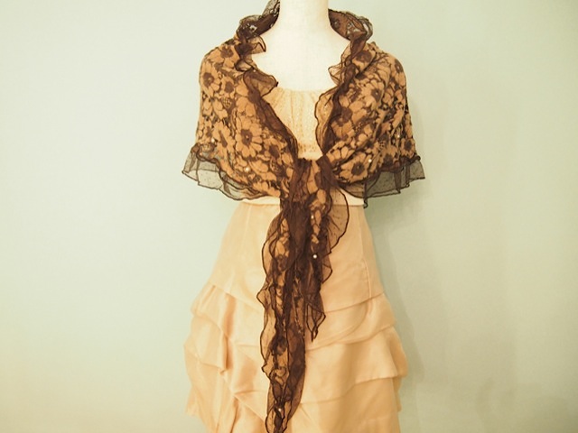 060・花柄ストール (ベージュ ブラ