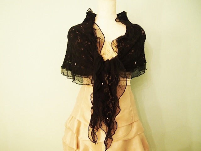 061・花柄ストール (ブラック)