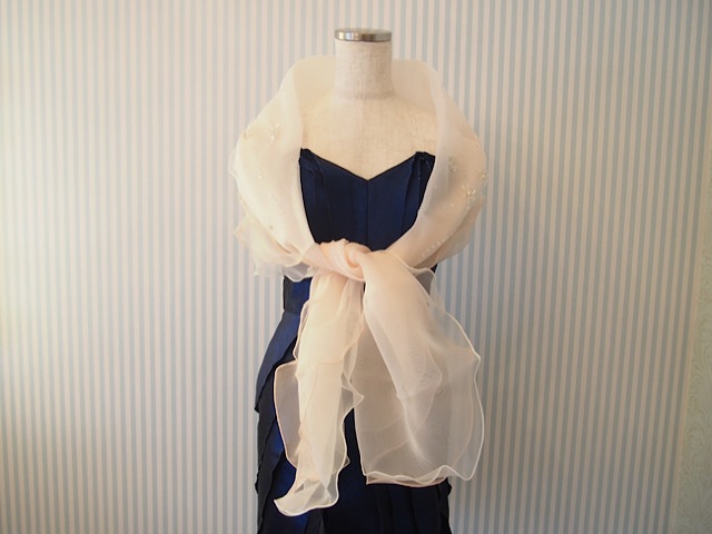 062・ストール (ベージュ ホワイト