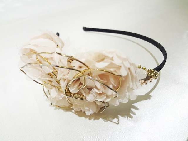 015・桃色シフォン×ゴールドお花ワ