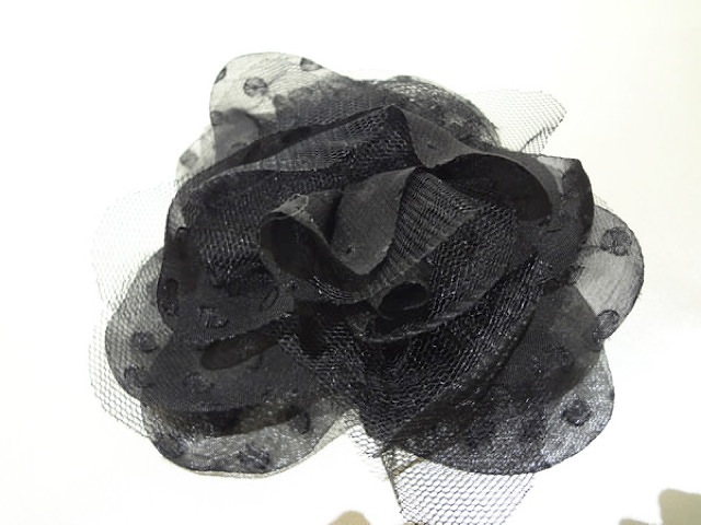 022・黒ドットシフォンコサージュ 