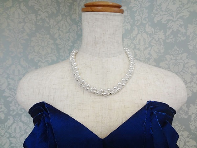 ２重パールネックレス085 (シルバ