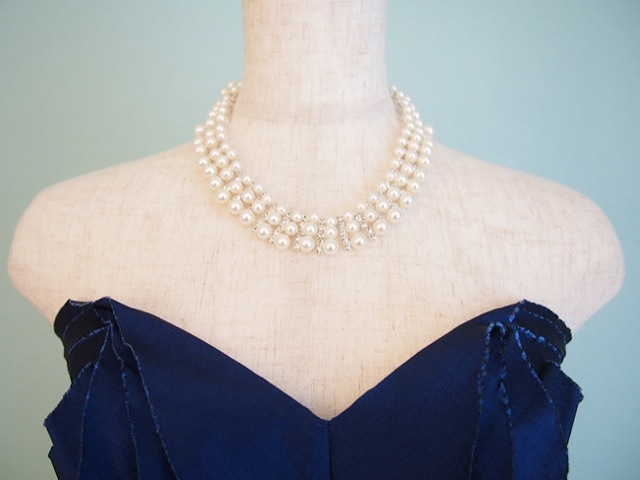 パール3連ネックレス102 (シルバー