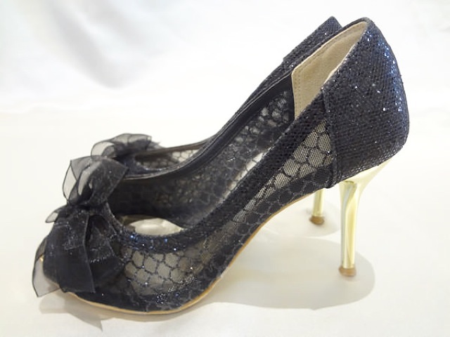 006・黒ゴールドリボンパンプス (