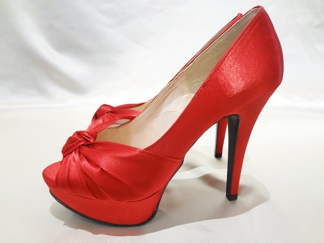 019・光沢レッドサテンパンプス (