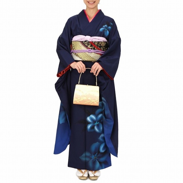 大花柄振袖  (ブルー ネイビー) L 