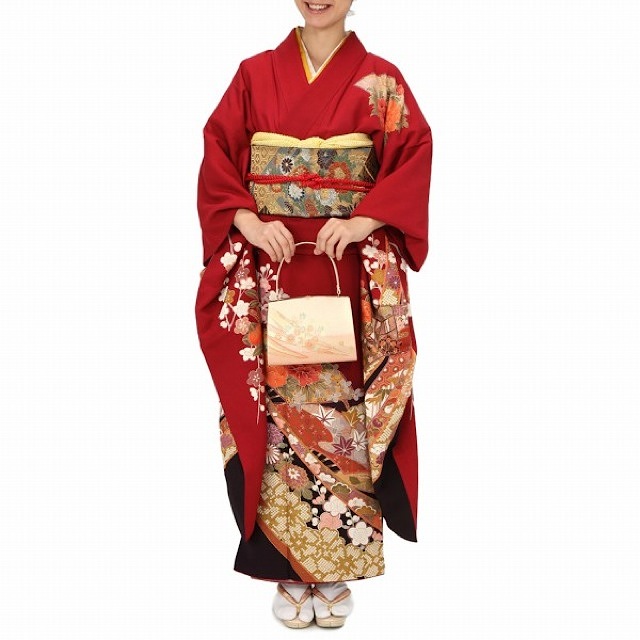 紅葉柄振袖 (レッド) M 