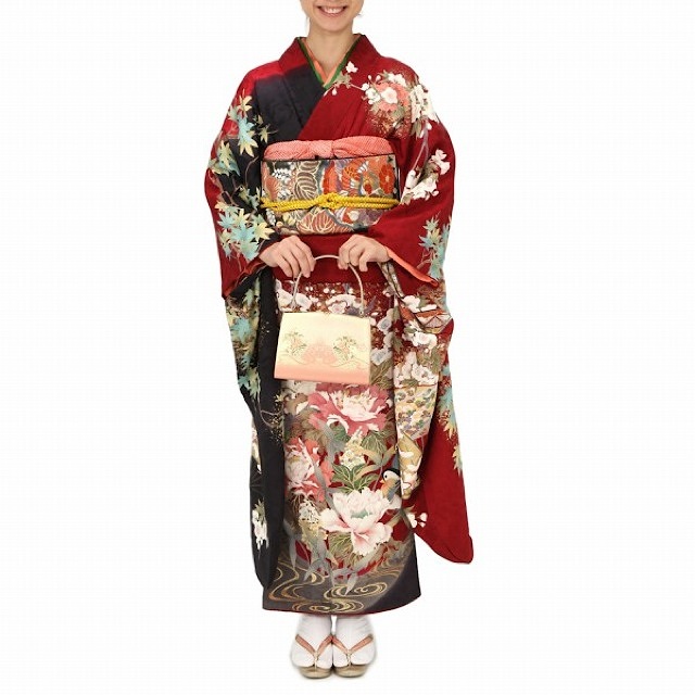 大花柄振袖  (レッド ブラック) M 