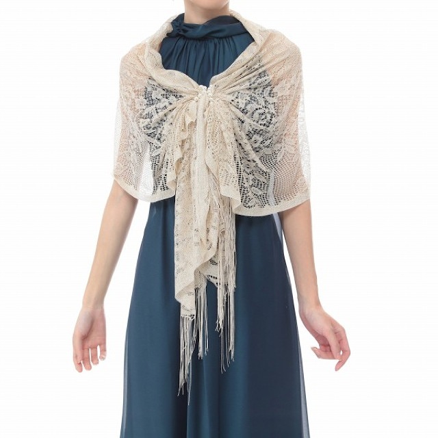 パール付き ラメ ストール (ベージ