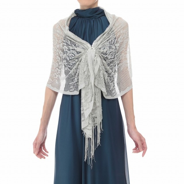 パール付き ラメ ストール (シルバ