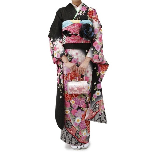 花レース柄振り袖セット (ブラック