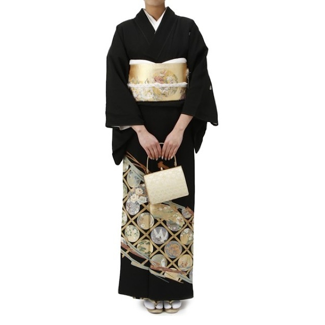 格子柄留袖セット (ブラック) L 