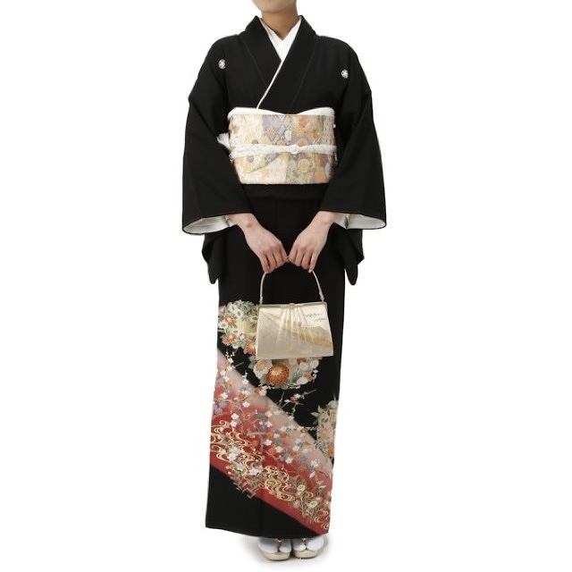 菊梅柄留袖セット (ブラック) L 