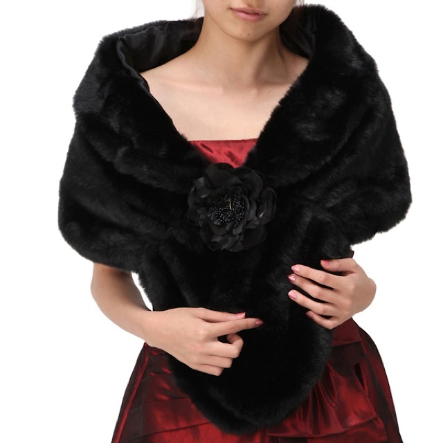 コサージュ付きファーショール (ブ