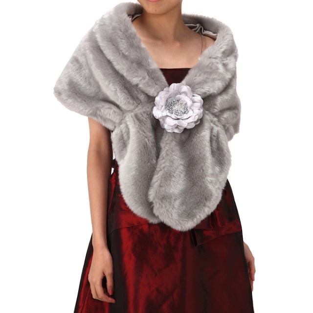 コサージュ付きファーショール (グ