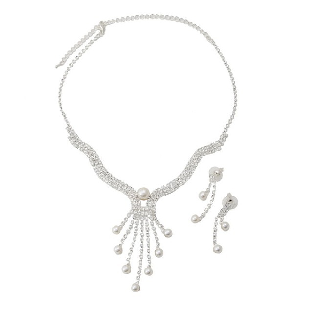 フリンジ ラインストーンネックレ