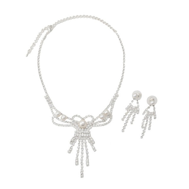 フリンジ ラインストーンネックレ